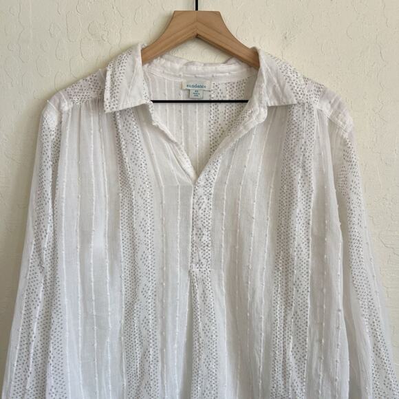 Sundance Oversized Swiss Dot Collared Semi-Sheer Popover Blouse Top XS White - Picture 2 of 6